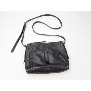 Fossil JENNA Top Zip Crossbody Black Pebbled Leather Shoulder Bag Purse